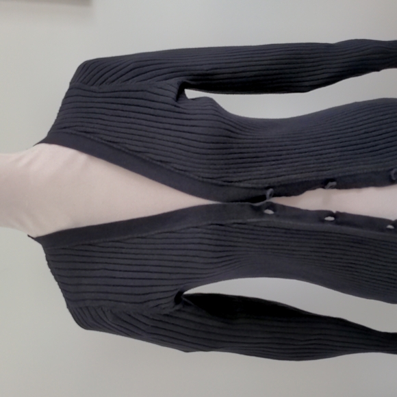 Lands' End V Neck Ribbed Cotton Cardigan Blue size Medium - Picture 2 of 8